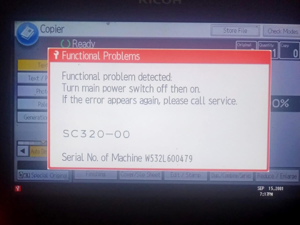 Mã lỗi SC 320 xuất hiện trên màn hình máy in