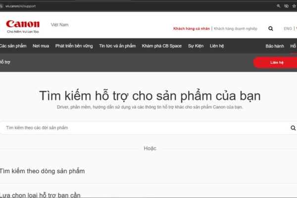 Truy cập trang web Canon để tải Driver