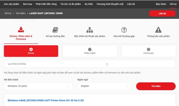 Chọn liên kết tải về driver phù hợp
