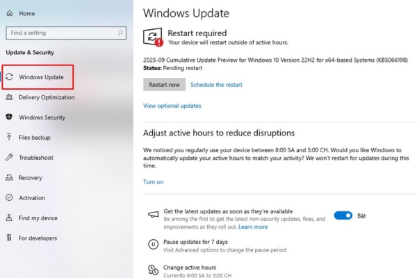 Cập nhật phiên bản Windows mới nhất