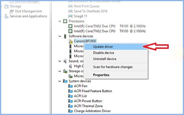 Thực hiện cập nhật driver cho máy in