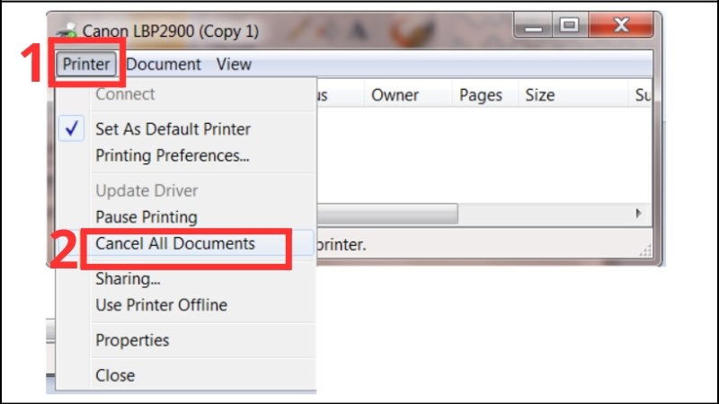 Chọn Cancel All Documents để xóa toàn bộ lệnh in