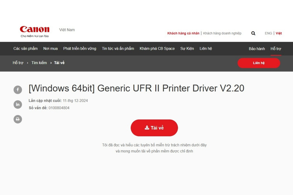 Tải driver Canon LBP 223dw trên trang web chính thức của hãng