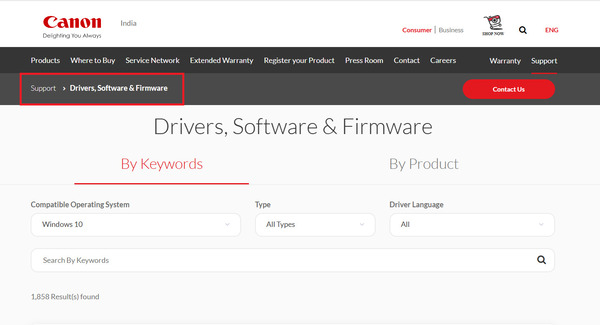 Truy cập trang hỗ trợ Canon