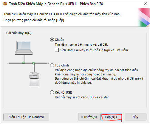 Lựa chọn kiểu kết nối và bấm Next